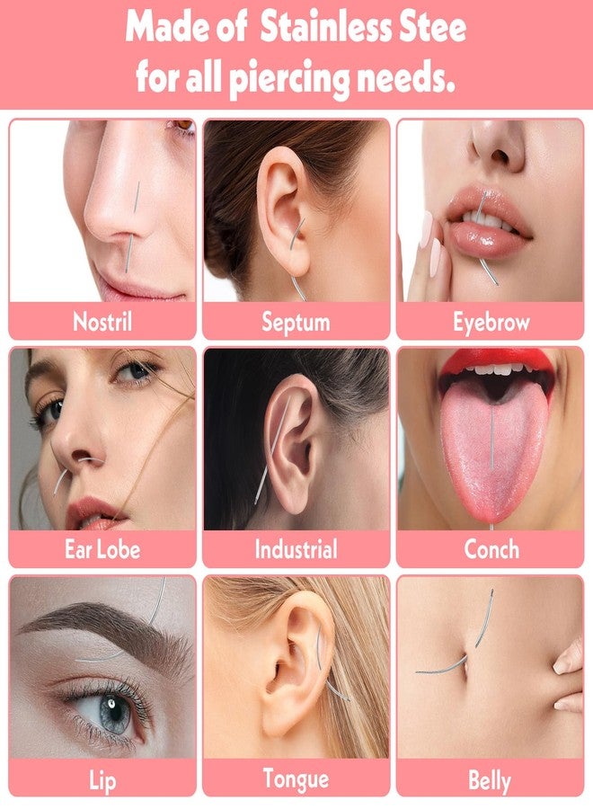 Josojoou 18PCS Stainless Steel Piercings Taper, 14G/16G/18G/20G Ear Piercing Needle, Piercing Taper Insertion Tool for Nose Studs, Lip Rings, Earrings (Curved, Straight Needle Silver) - Image 5